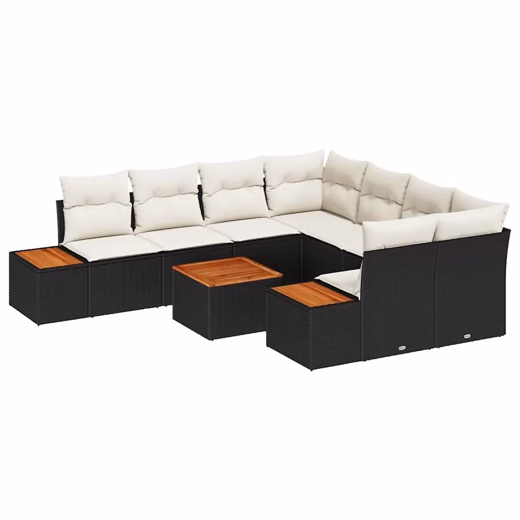 Set Divano da Giardino a L vidaXL in Poly Rattan Nero con Cuscini e Tavolino da Caffè – 2