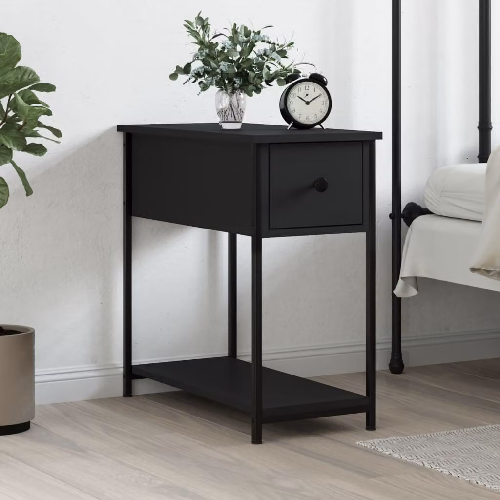 Comodino moderno vidaXL nero in legno e metallo L 30 cm x P 60 cm x H 60 cm