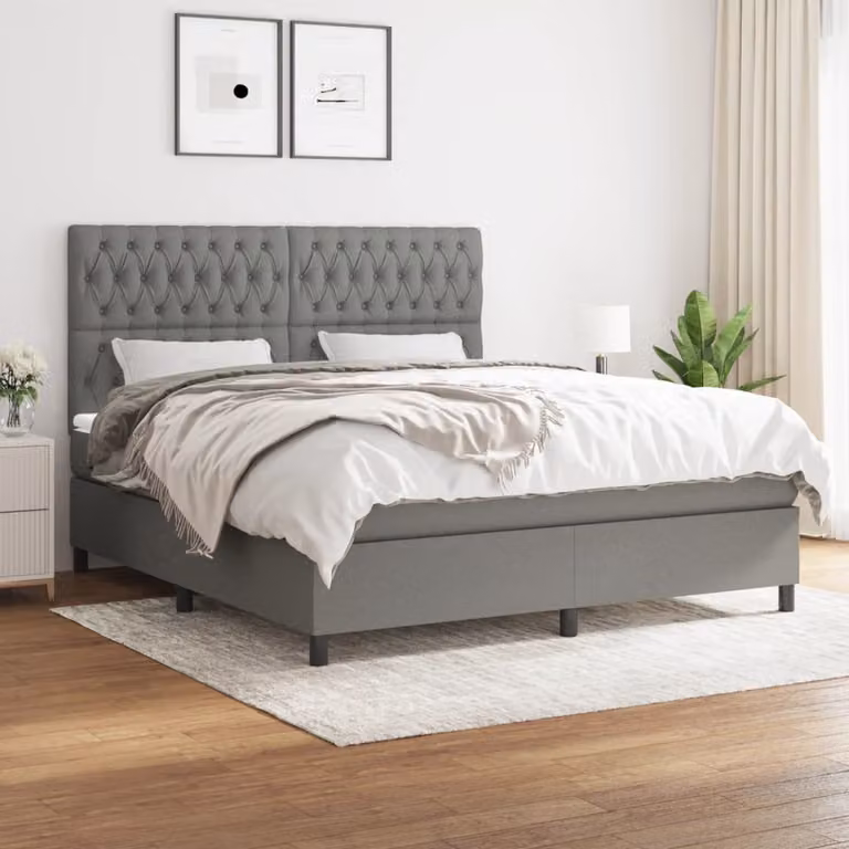 vidaXL Letto Ibrido con Giroletto a Molle e Materasso a Tasche Grigio e Bianco L/P: 180 x 200 cm