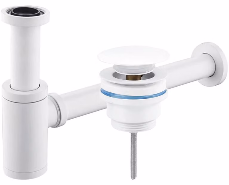 CERANO - Sifone per lavabo - ottone - DN32 mm - con scarico click-clack - senza troppopieno - bianco