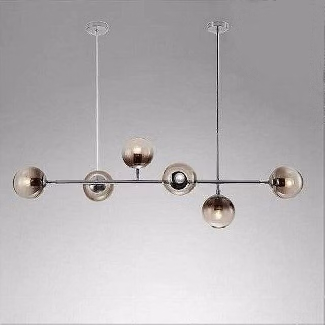 Lampadario a sospensione Trade Shop con 6 sfere in vetro trasparente e struttura in metallo argento, attacco E27, altezza regolabile