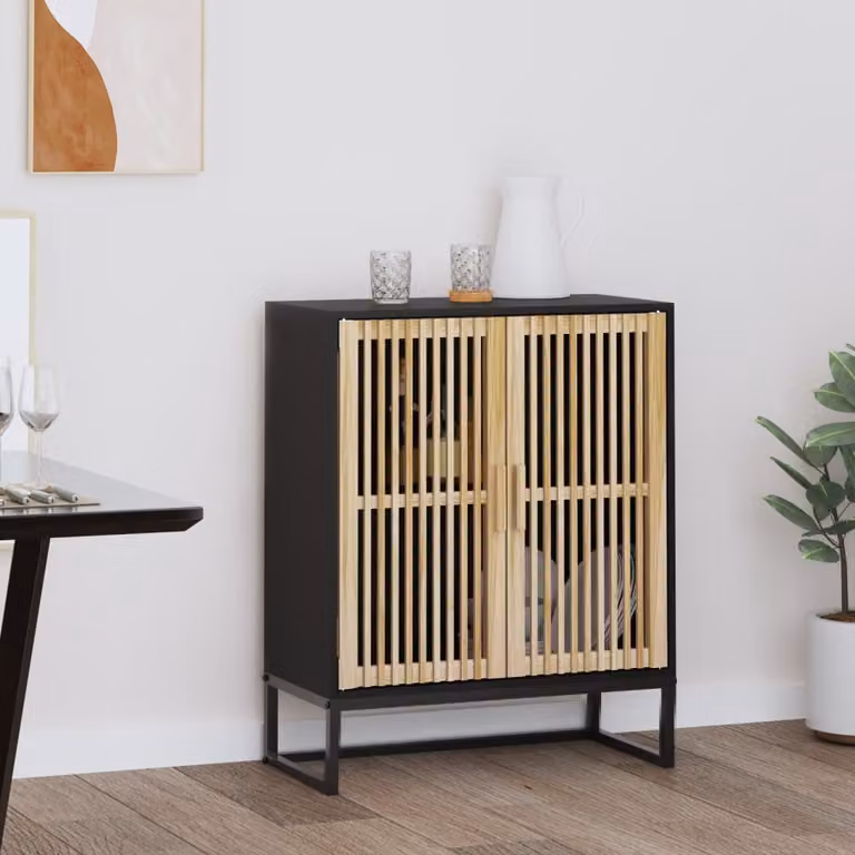 vidaXL Credenza Nera con Ante in Vetro in Legno e Metallo L: 60 cm, P: 30 cm, H: 75 cm