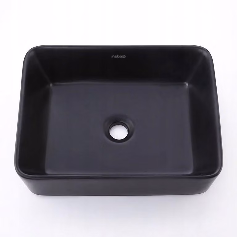 Lavabo in Vetroceramica nero, da incasso – vasca del lavabo 48 x 36 cm