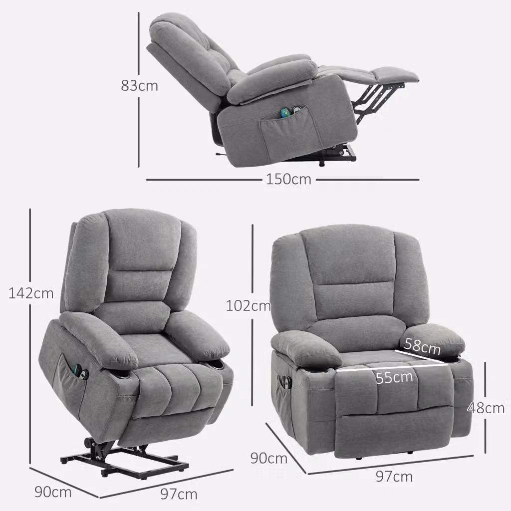 Poltrona relax elettrica WISHDOR con funzione alzapersone, massaggio e riscaldamento, reclinabile, grigio – 2