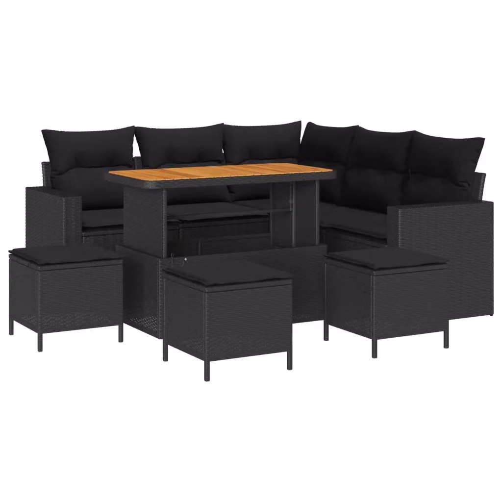 Set Divano da Giardino vidaXL a Forma di L con 10 Pezzi, Nero, con Cuscini e Tavolino da Esterno – 2