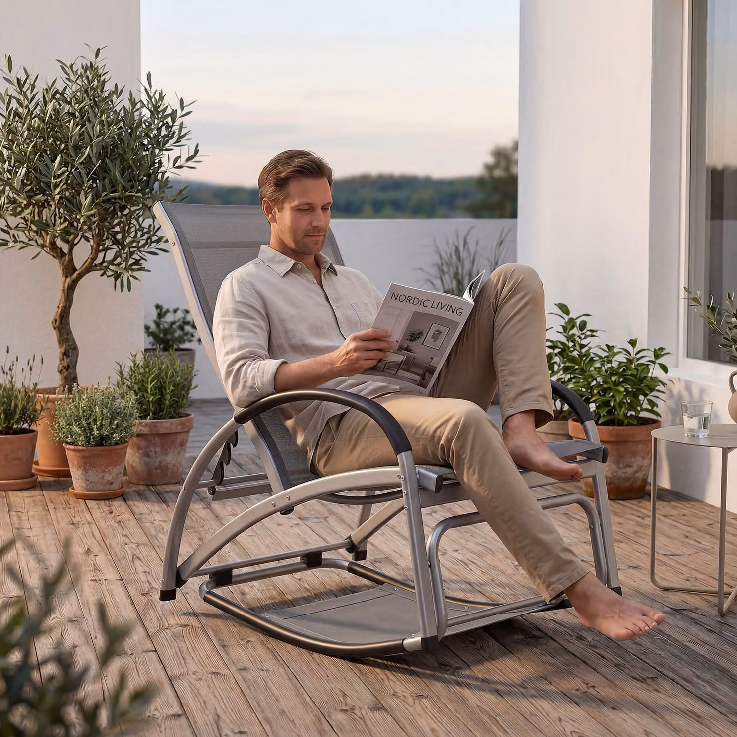 Lettino prendisole Avignon TecTake con schienale regolabile in alluminio verniciato e tessuto textilene, colore grigio antracite, L: 195 cm, P: 62 cm, H: 34 cm – 2