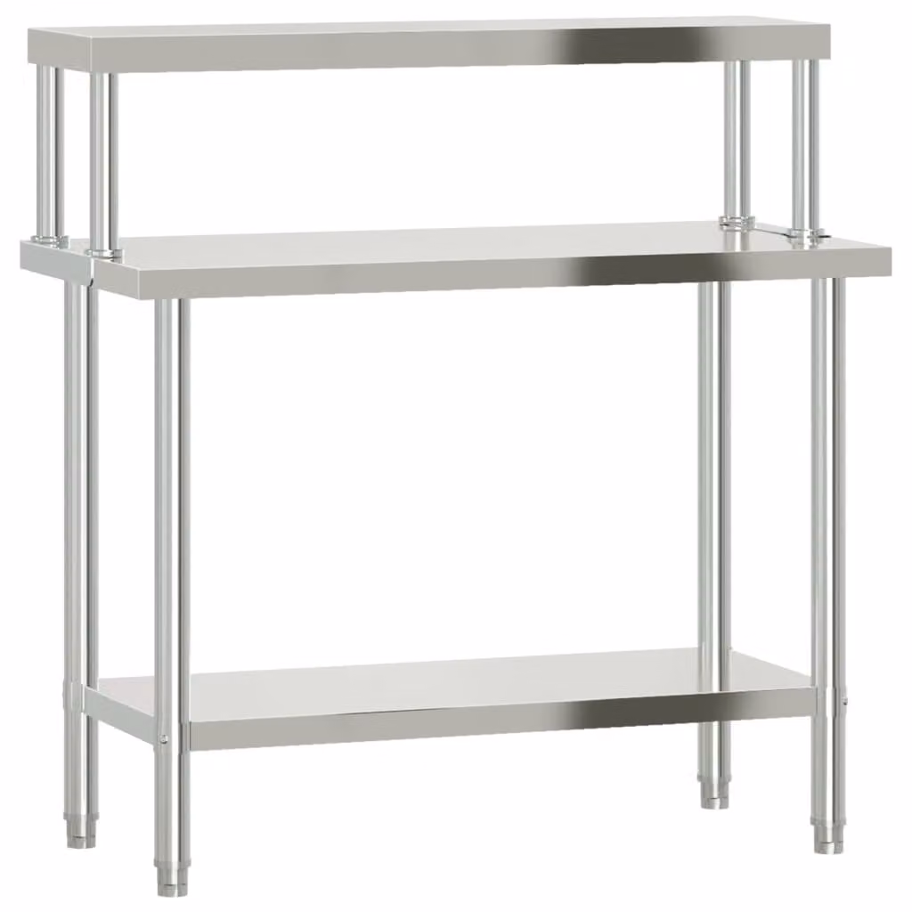 Tavolo Lavoro Cucina con Ripiano 110x55x120 cm Acciaio Inox