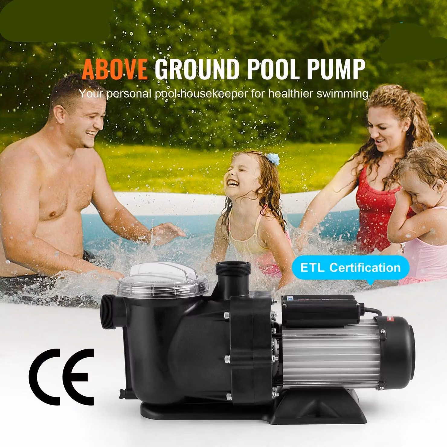 Pompa per piscina, 2 cavalli - 115 galloni al minuto - Portata massima - Adatta per piscine fuori terra fino a 40.000 litri