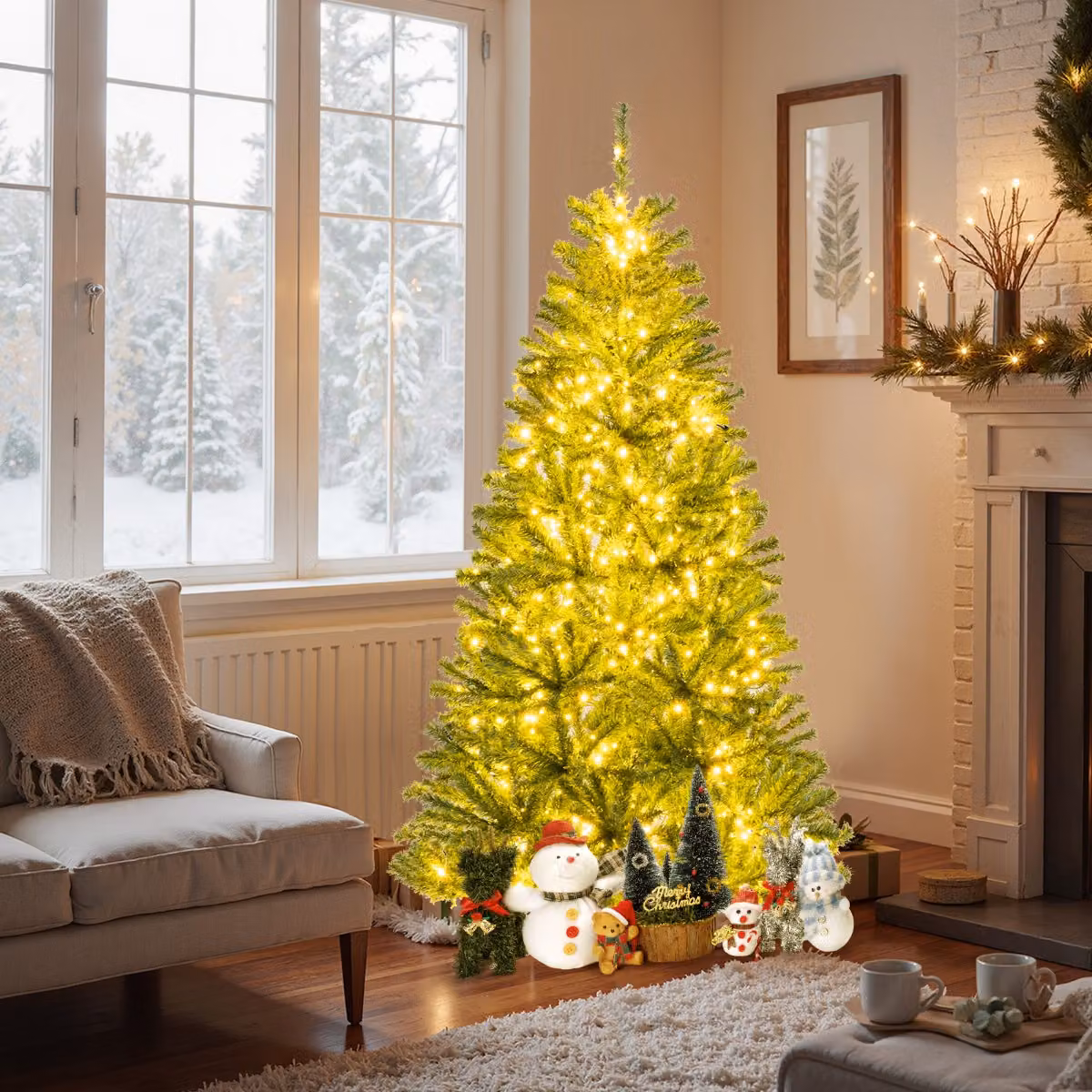 Albero di Natale artificiale pre-illuminato con 700 luci LED warm white Costway, Verde, Altezza: 180 cm
