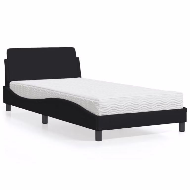 Letto con Materasso Dover vidaXL in Tessuto Nero L/P/H: 100 x 200 cm