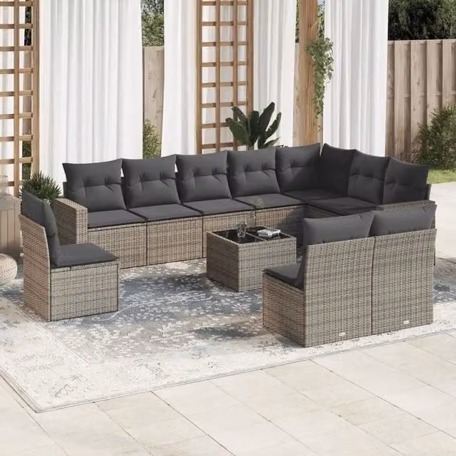 Set Divani da Giardino 11 pz con Cuscini in Polyrattan Grigio 3219110
