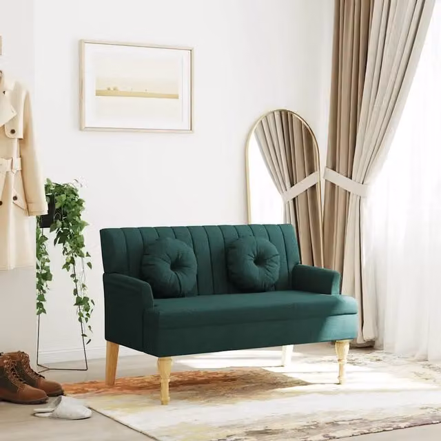 Panca con Cuscini vidaXL Verde con Braccioli in Tessuto e Legno di Gomma L: 113 cm, P: 64,5 cm, H: 75,5 cm – 1