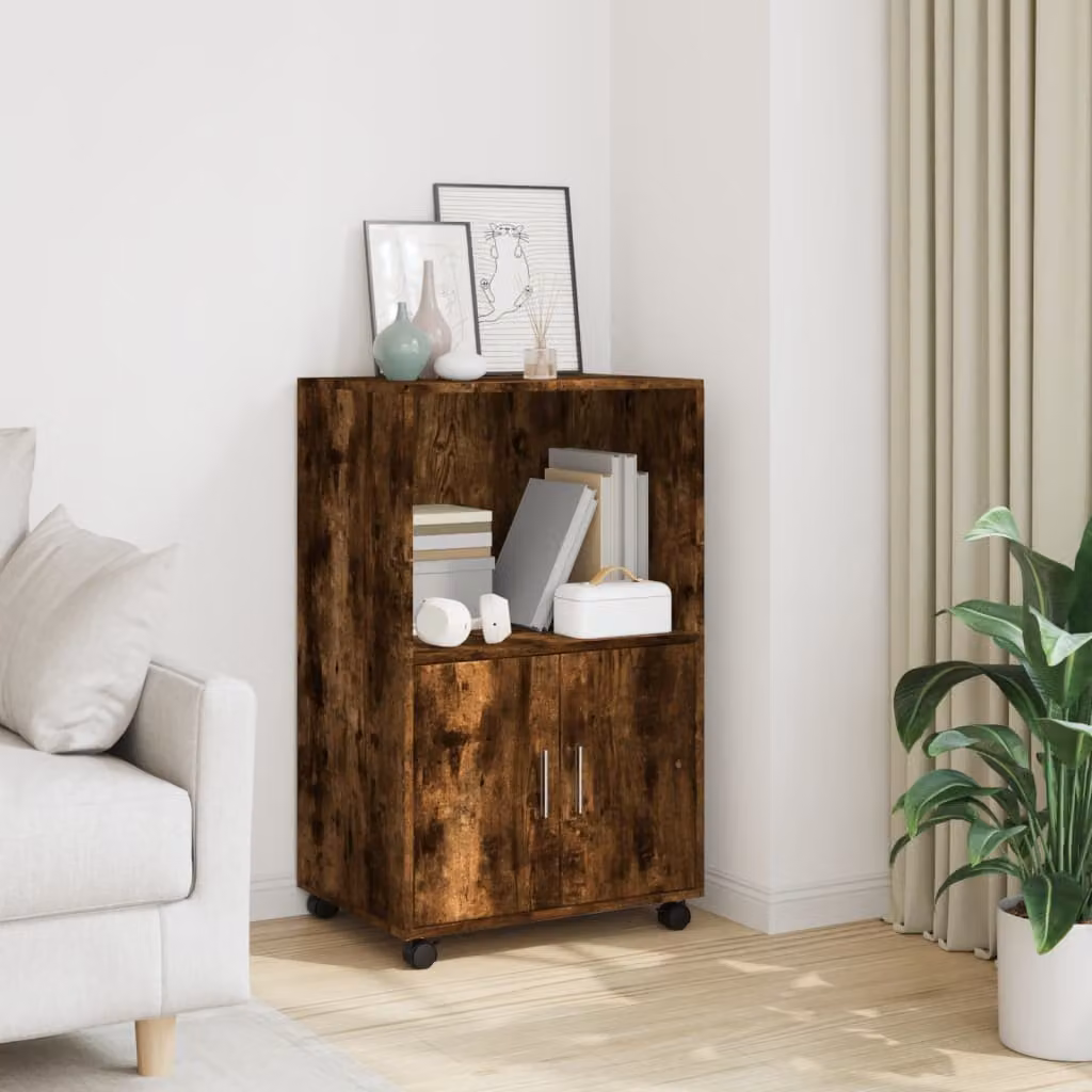 Mobiletto con ruote vidaXL in MDF Rovere Fumo L: 55 cm, P: 40 cm, H: 91 cm