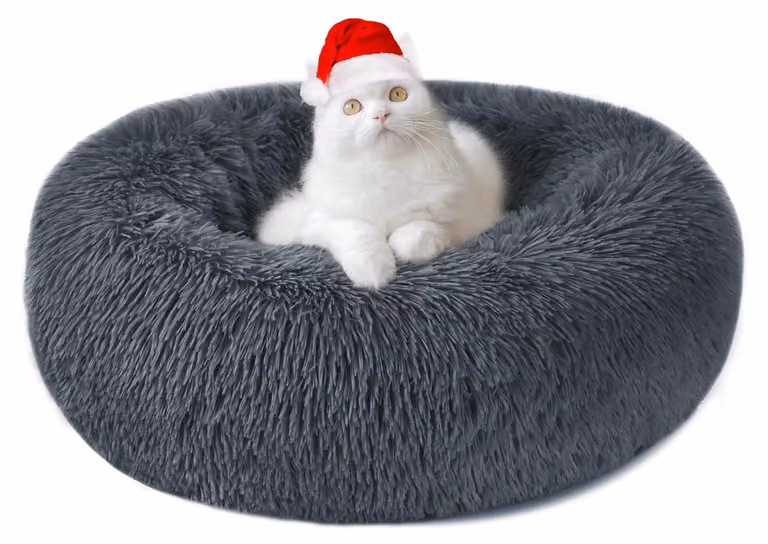 Cuccia per animali domestici a forma di ciambella, in peluche – Cuscino lavabile per cani e gatti (taglia media, grigio scuro)