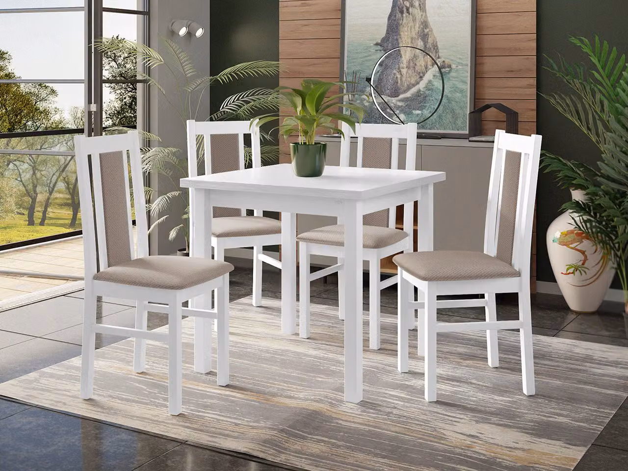 Set da pranzo 4+1 HARDIN 2 - bianco / beige
