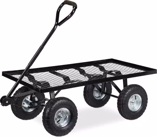 Carrello con pneumatici fino a 200 kg - Acciaio - 345 x 51 x 96 cm - Carrello di trasporto nero Grande carrello da mano