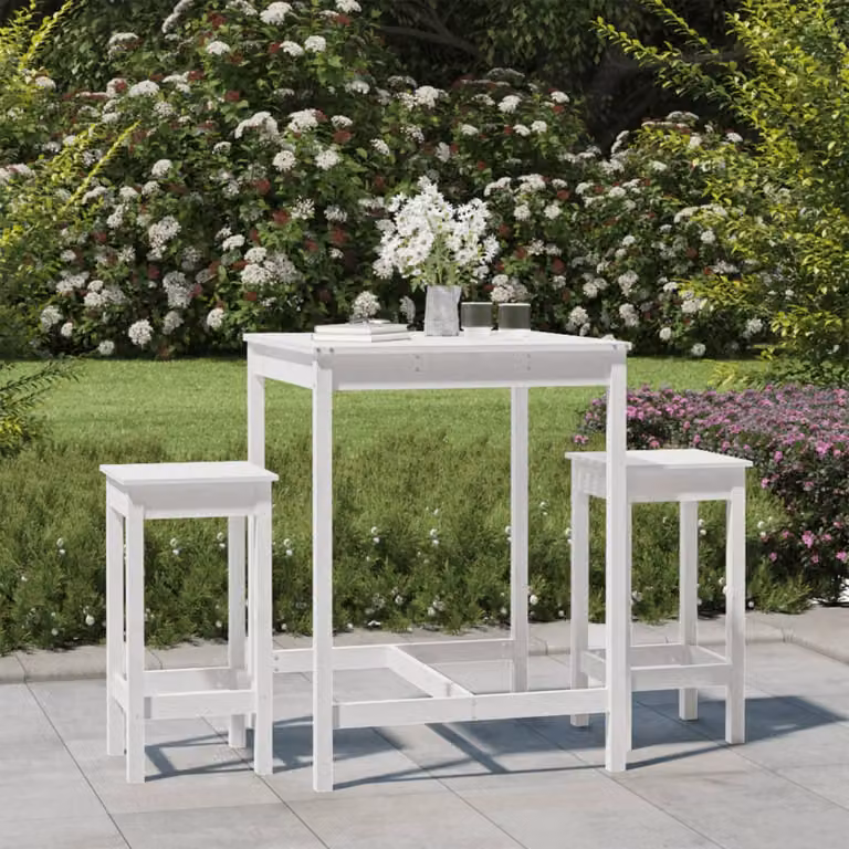 vidaXL Set Bar da Giardino 3 pz Bianco in Legno Massello di Pino