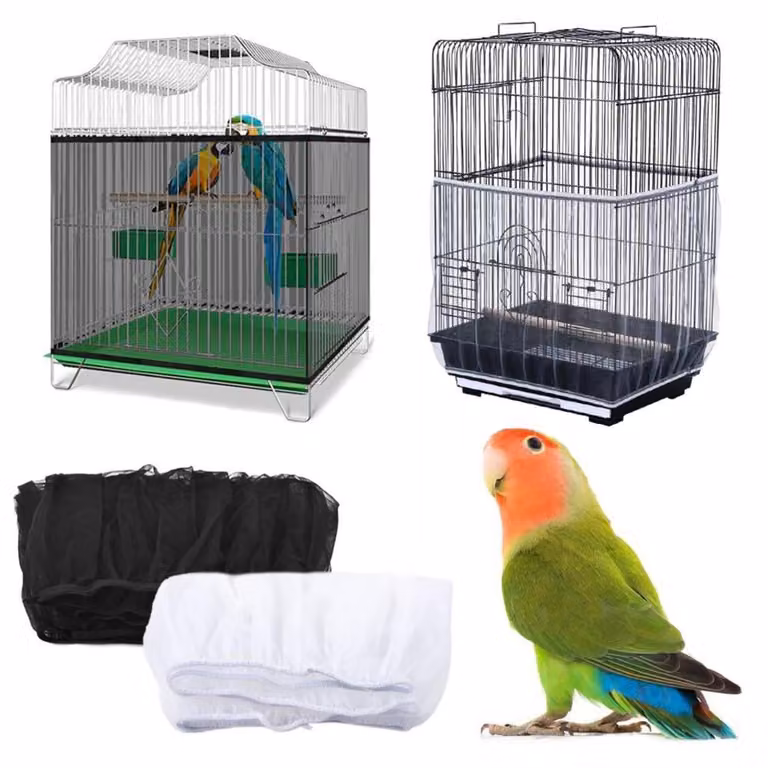 Copertura in rete elasticizzata per gabbie per uccelli, set da 2 pezzi, colore bianco e nero