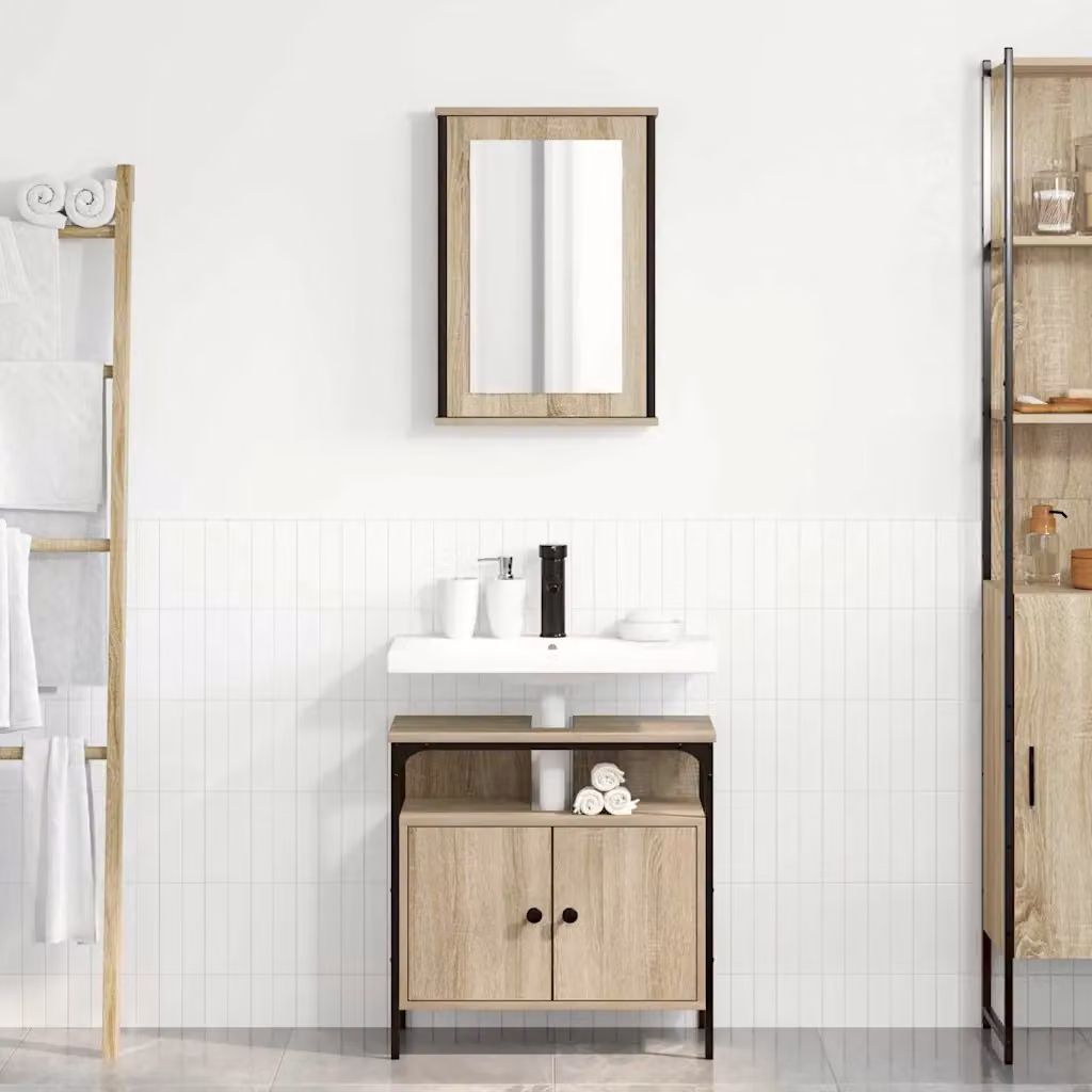 Set di mobili per il bagno vidaXL composto da mobile specchio e mobile sottolavabo, Marrone e Nero, L/P/H: 60 x 30 x 60 cm