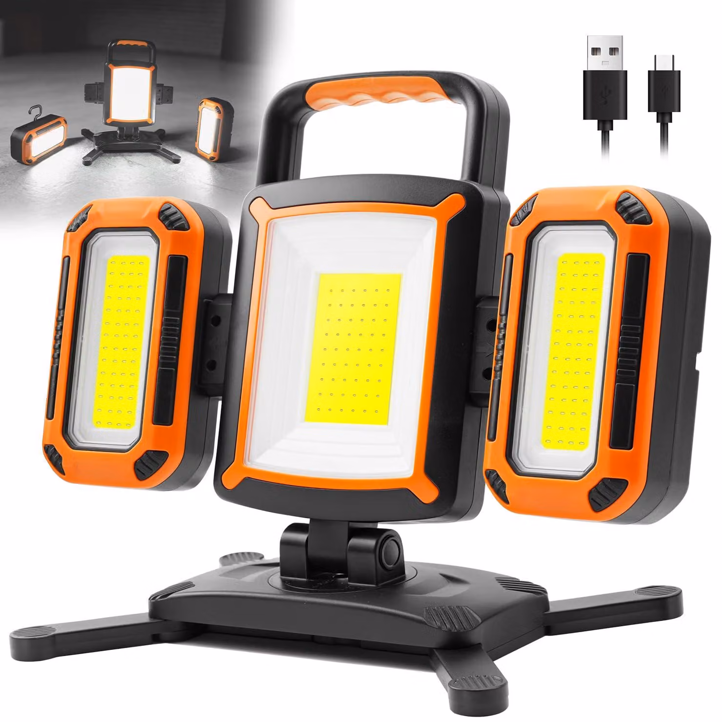 Lampada da lavoro 3-in-1, 5000 lumen, con due fari direzionali removibili, 9 modalità, ideale per l'officina
