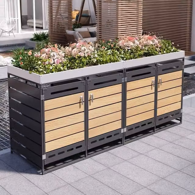 Box Portarifiuti con Fioriera ¨C Xylo ¨C Legno e Metallo, con Serratura