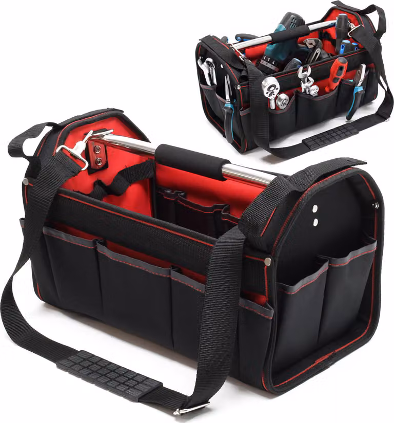Borsa porta attrezzi Wiltec misura L 33x18,5x25 cm, borsa porta attrezzi con tracolla regolabile e maniglia per il trasporto, scomparti interni ed esterni, borsa portaoggetti