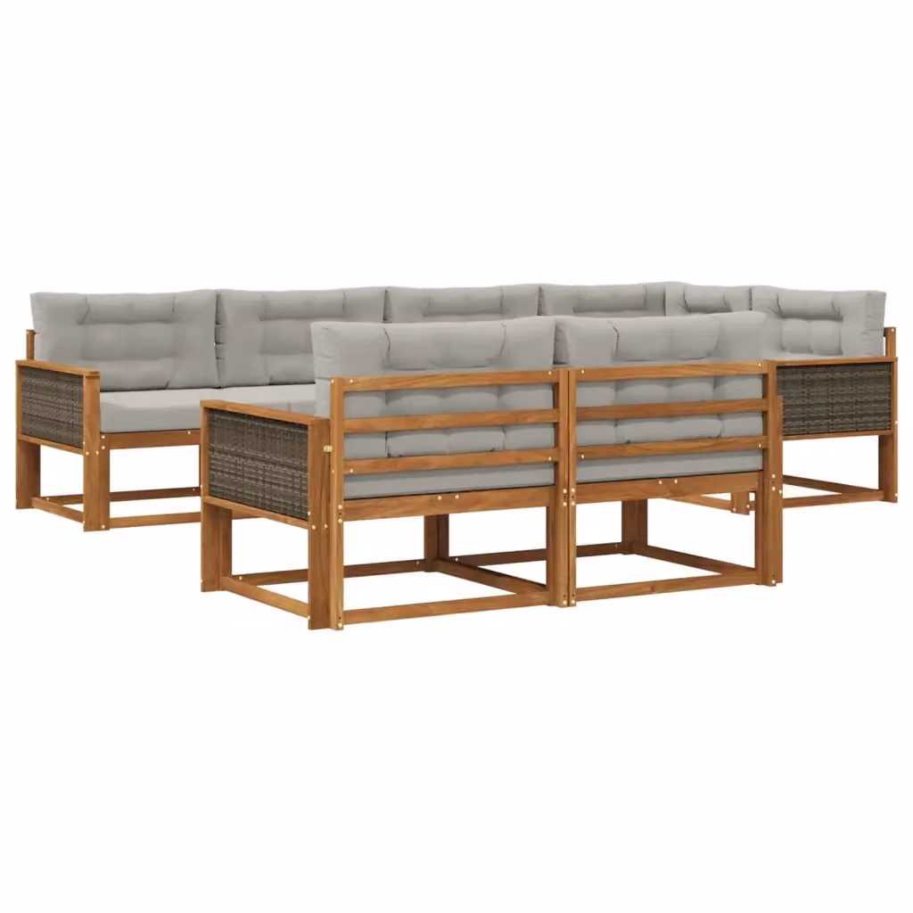 Set di divani da esterno a L vidaXL in legno di acacia con cuscini, 8 pezzi, marrone e grigio – 2