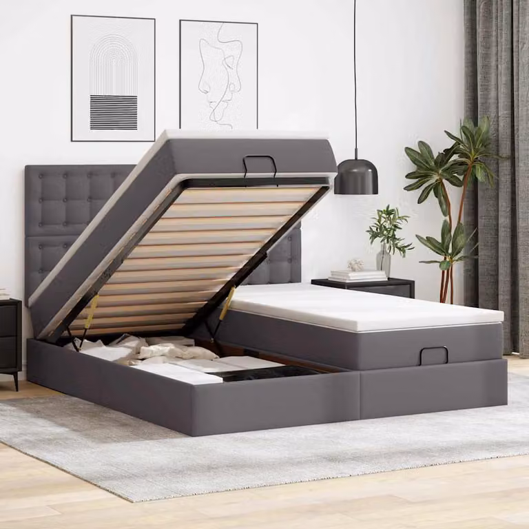 vidaXL Letto Contenitore con Materasso e LED in Similpelle Grigio e Bianco L: 200 cm, P: 160 cm, H: 128 cm