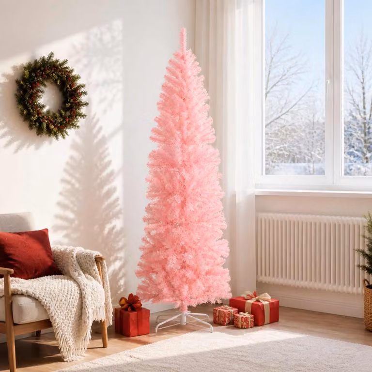 vidaXL Albero di Natale Artificiale Sottile 180 cm PVC e Acciaio Rosa