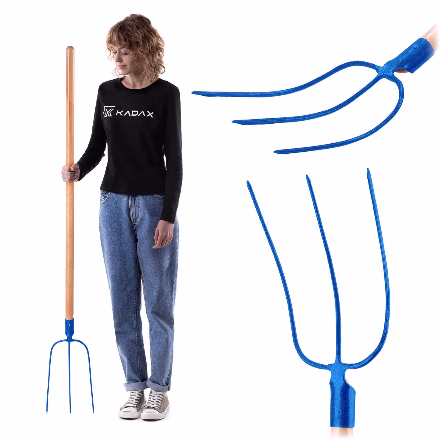 Forca da fieno in acciaio KADAX, forca con manico lungo in legno, forca, forca da giardino, forca da vanga
