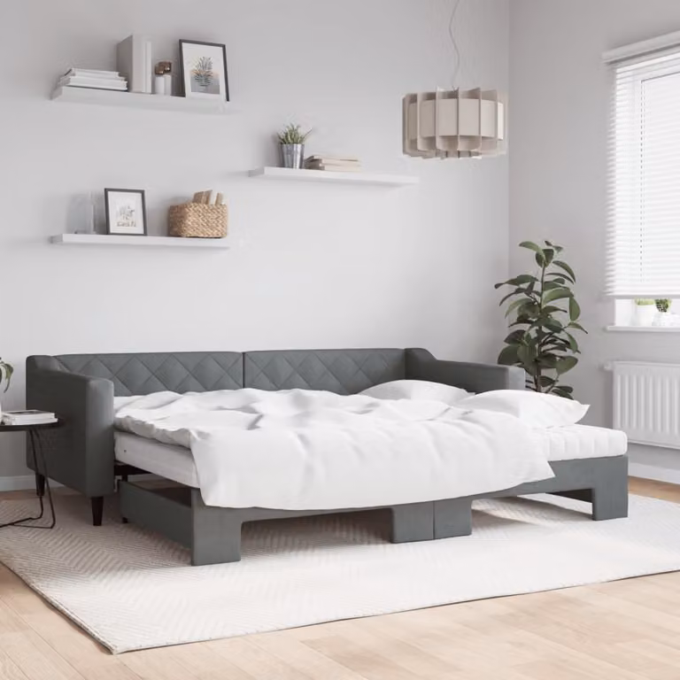 vidaXL Divano Letto Estraibile Moderno in Tessuto Grigio con Materassi