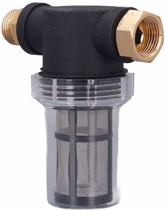 Filtro a linea per l'acqua del giardino - Attacco da 3/4 di pollice - Protegge i pulitori ad alta pressione - Materiale: plastica - Peso: 310 g