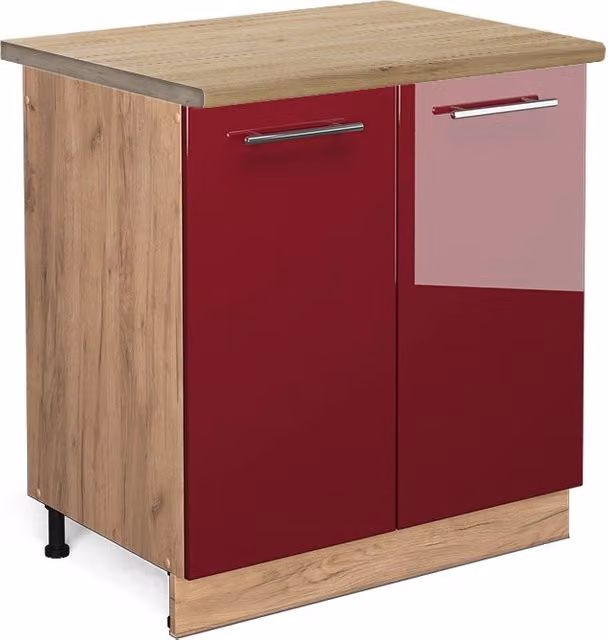 Mobile lavello cucina Fame-Line Vicco bordeaux lucido e rovere dorato L: 80 cm, P: 60 cm, H: 82 cm