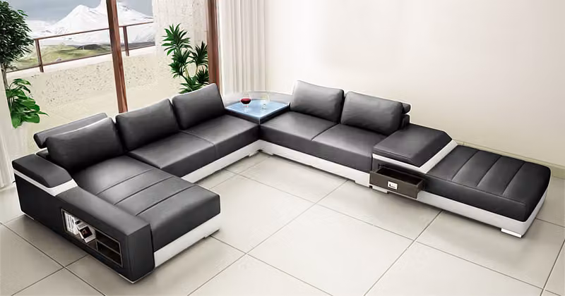 Ecksofa U-Form Sofa Couch Polster Ecksofa Wohnlandschaft Ledersofa USB 2680