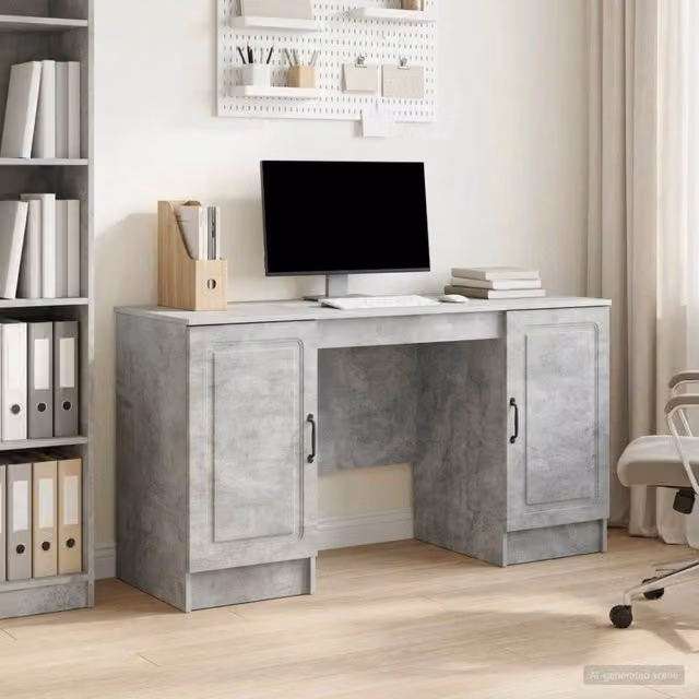 Scrivania moderna vidaXL in MDF laminato grigio L: 142,5 cm, P: 50 cm, H: 75 cm