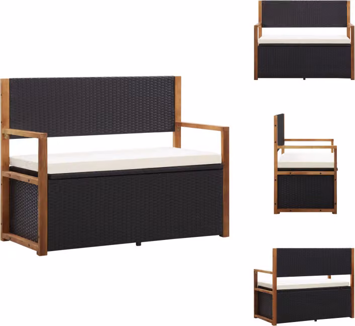 vidaXL Panca con vano portaoggetti 115 cm in poly rattan legno massiccio acacia nero - Panche da giardino