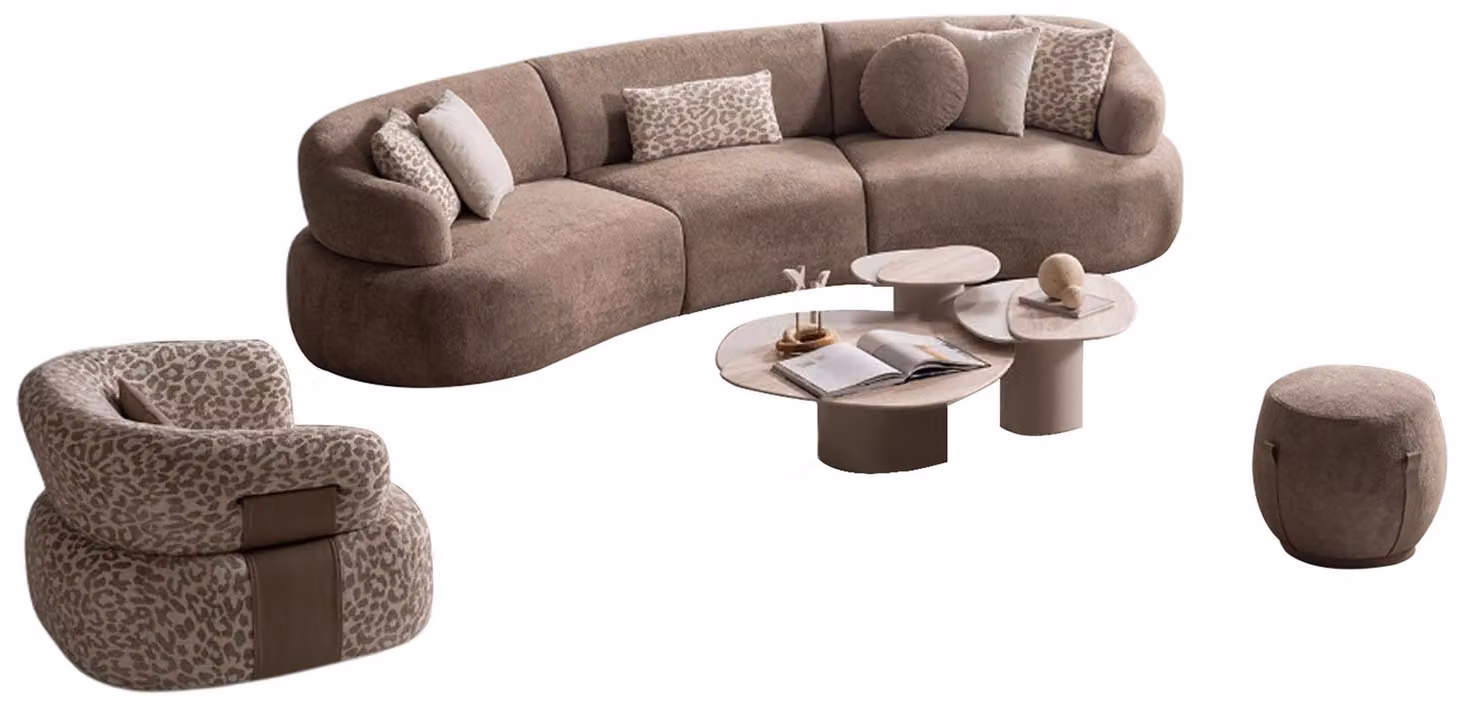 Hellbeige Sofagarnitur Designer Sofa Polstersessel Edler Couchtisch
