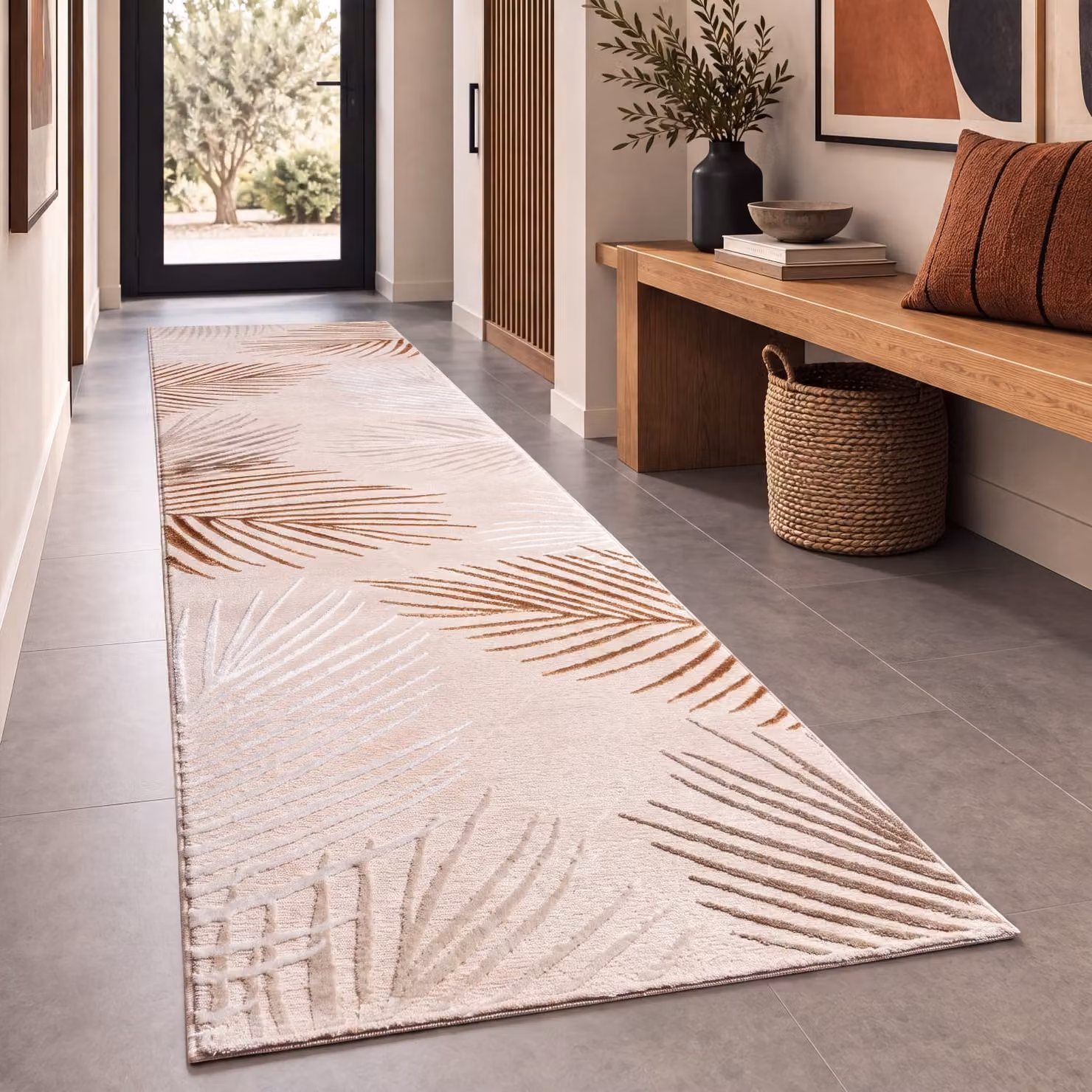 Tappeto Tiana beige con effetto rilievo e decoro floreale, L: 80 cm, P: 300 cm – 2