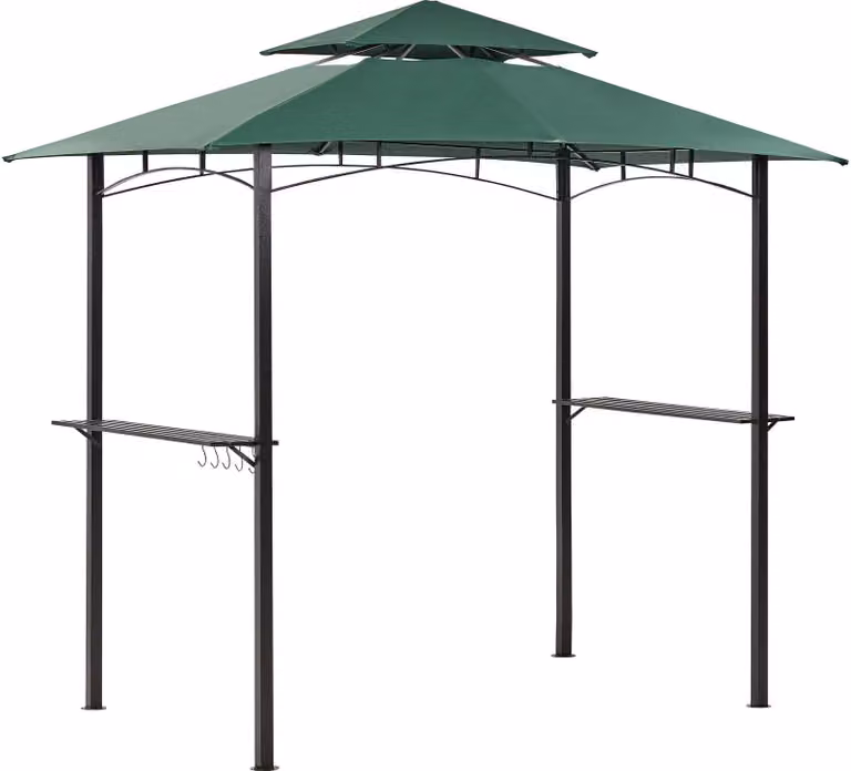 BELIANI Gazebo in tessuto verde scuro Acciaio nero 240 x 148 cm Struttura in metallo Tettoia con ganci e mensole Tenda gazebo da giardino
