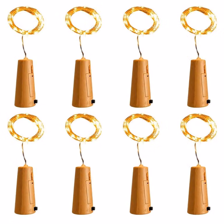 Set di 8 luci a forma di bottiglia con tappi, lunghezza 2 metri, 20 LED, luce bianco caldo