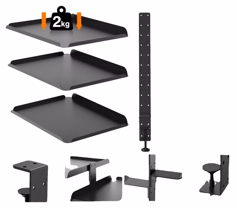 Ripiano portaoggetti sottotavolo, vassoi regolabili, design salvaspazio, colore nero