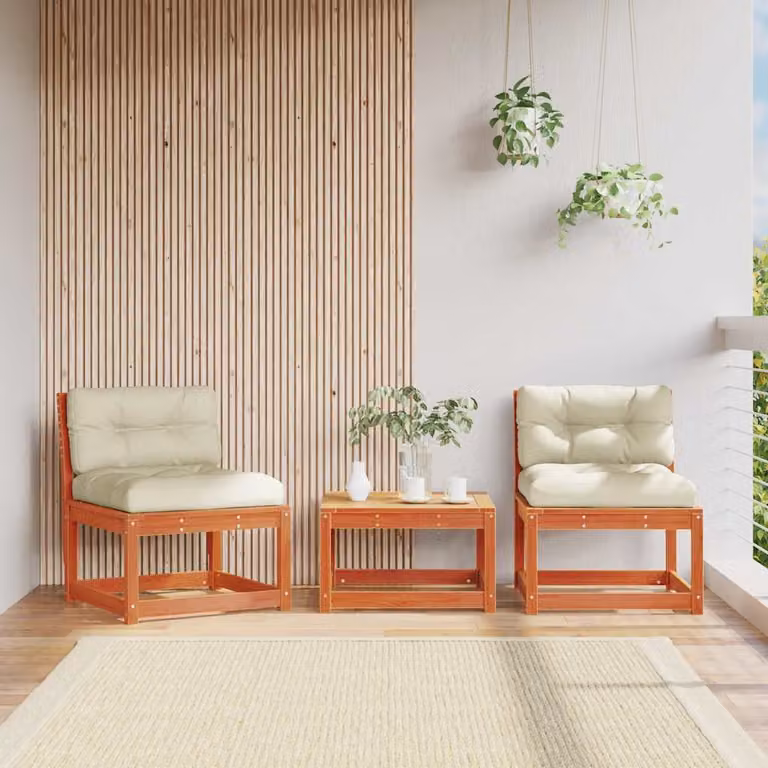 Set di 2 divani da giardino vidaXL in legno di pino massello cerato marrone con cuscini