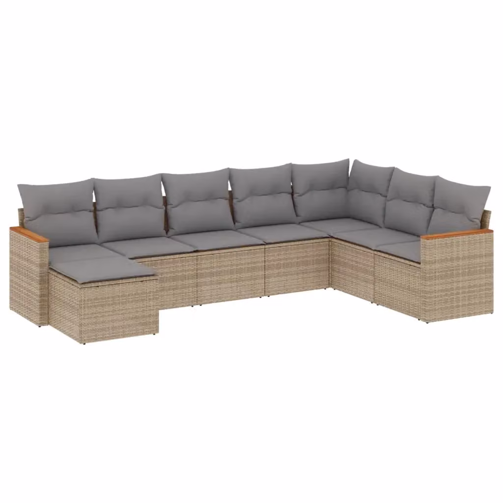 vidaXL Set Divano da Giardino 8 pz a L in Polyrattan con Cuscini Beige e Grigio – 2