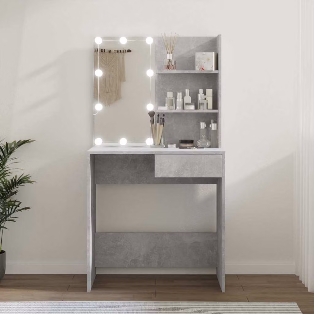 vidaXL Toeletta con LED Grigio Cemento L: 74,5 cm, P: 40 cm, H: 141 cm