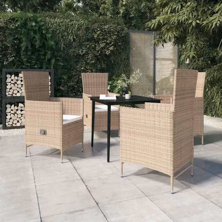 Set da pranzo da giardino vidaXL in polyrattan con cuscini beige e tavolo in vetro per esterno