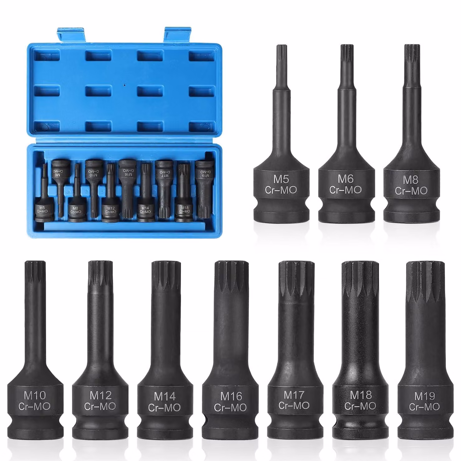 Omgoods - Set di chiavi a brug XZN, 10 pezzi - Chiavi a brug XZN per viti M5/M6/M8/M10/M12/M14/M16/M17/M18/M19 - Contenitore di stoccaggio - Acciaio cromo-molibdeno - Resistente alla corrosione