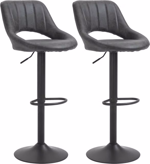 Set di 2 sgabelli da bar Chicfurn girevoli regolabili in altezza con poggiapiedi in similpelle grigio L: 44 cm, P: 49 cm, H: 90-110 cm