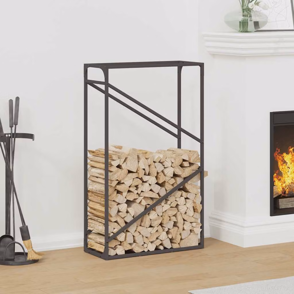 Rastrelliera per legna da ardere vidaXL Nera L 60 cm x P 25 cm x H 100 cm