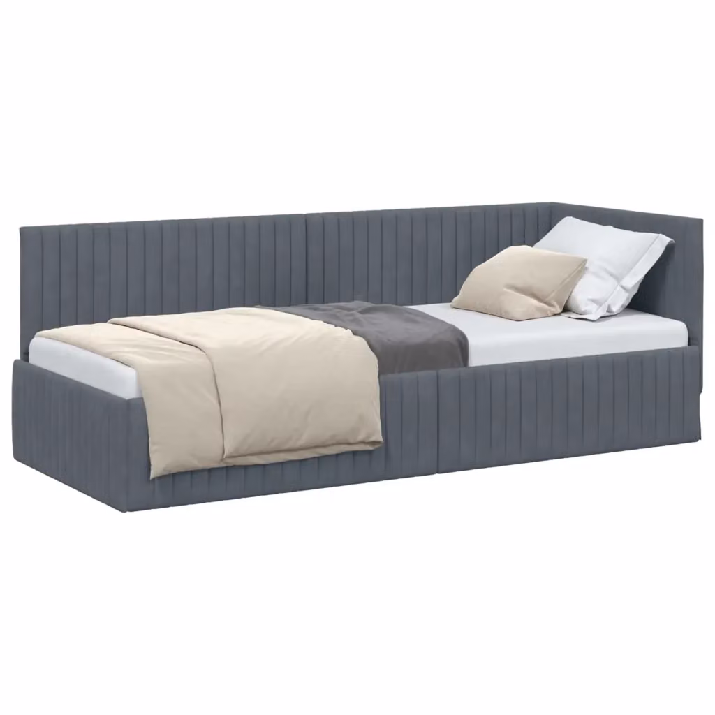vidaXL Cornice del letto ad angolo asimmetrico in velluto grigio, L/P/H: 200 x 80 x 72 cm – 2