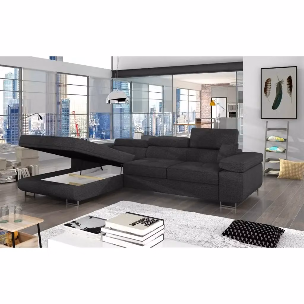 Divano ad angolo convertibile AMANDA MEUBLORAMA grigio con funzione letto e contenitore, L/P/H: 280 x 149 x 90 cm – 2